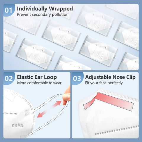 KN95 Face Mask Individually Wrapped 5 Ply Cup Style Dust Mask For Men And Women Breathable Protective with Ear Loops and Nose Clip