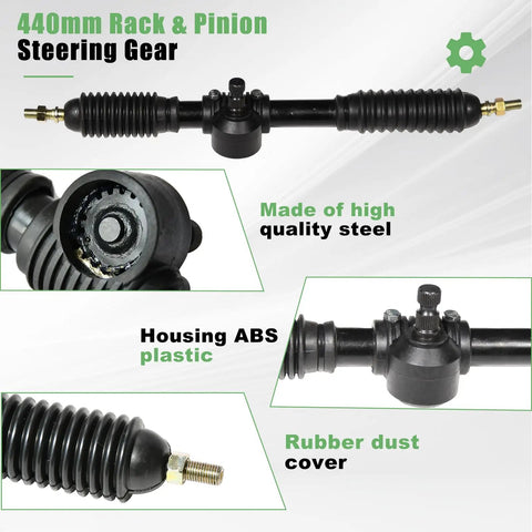 Detailed view of 440mm rack and pinion from Go Kart Steering Kit With 390Mm Shaft 440Mm Rack And Pinion 270Mm Steering Wheel 150Mm Steering Column And 80Mm Sleeve For Buggy Quad Go Kart Golf UTV