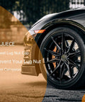 24 Piece Lug Nut Covers Set For 21 To 23 Millimeter Inner Nuts With Flexible Fit Anti Skid Inner Coating Easy Removal Clip And Includes Four Tire Valve Stem Caps Black on a sports car wheel