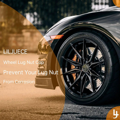 24 Piece Lug Nut Covers Set For 21 To 23 Millimeter Inner Nuts With Flexible Fit Anti Skid Inner Coating Easy Removal Clip And Includes Four Tire Valve Stem Caps Black on a sports car wheel