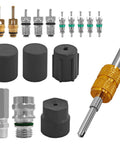 Seventeen Piece Air Conditioning Valve Core Kit For R12 And R134a HVAC Systems With Valve Core Removal Tool and Teflon Seal Covers