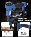 Heavy Duty Pneumatic Brad Nailer With Aluminum Body For Woodworking Furniture Cabinet Refinish And Ceiling Repair, features plastic grip and sealed inlet.