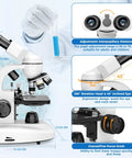 Binocular Compound Microscope Kit For Kids And Adults 40X To 1000X Magnification With Dual Mechanical Stage Slides Kid Friendly