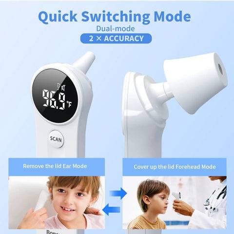Ear And Forehead Infrared Thermometer For Adults And Kids With Fast Accurate Readings Kid Friendly Easy One Button Use Fever Detection Professional Precision For Home Health Care, dual-mode view