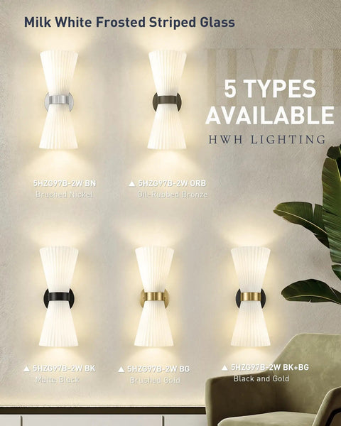 HWH Wall Sconces Set of 2, Indoor Up Down Wall Light, 5HZG97B-2W-2PK BN, showcasing various finishes and styles.