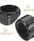 Close-up of black aluminum alloy bicycle axle cap with durable finish, labeled M15*P1.5, for front and rear wheel hubs on electric bikes.