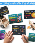 Valentines Day Gift For Kids 24 Pack DIY Science Craft Kits With Valentines Cards STEM Projects Educational Toys displayed with cards