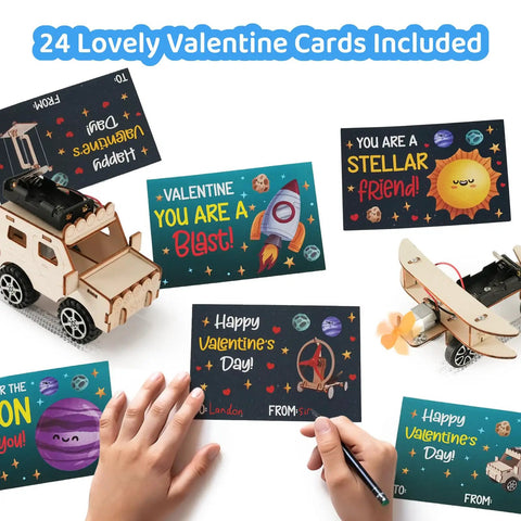 Valentines Day Gift For Kids 24 Pack DIY Science Craft Kits With Valentines Cards STEM Projects Educational Toys displayed with cards