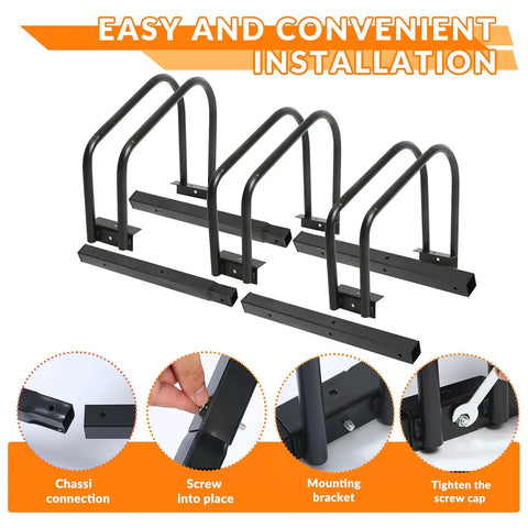 Durable Bike Floor Stand For Garage Parking And Storage, Fits 22-28 Inch Wheels, Tire Width Up To 2.2 Inches, Stable Floor Rack With Non-Slip Rubber Feet For Mountain And Road Bikes showing assembly process