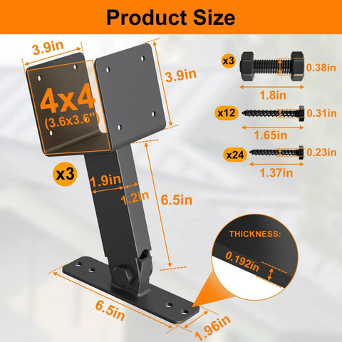 4x4 Beefy Heavy Duty Roof Riser Brackets Kit For Pergola Gazebo And Patio Cover Adjustable Angle Black Metal Beam Brackets 3 Pack Rust Proof Corrosion Resistant Easy Install Stable Outdoor Support