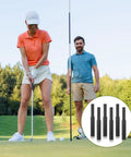 Person golfing with inset showing Six Pack Golf Club Shaft Extender Rods For Steel And Graphite Shafts Black Carbon Fiber Extension Sticks.