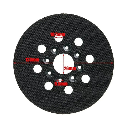 4 Pack 5 Inch Orbital Sander Replacement Pads With Snap-On Soft Interface For Ex125-1AE GEX125-1AE Sanders detailed view of pad dimensions.