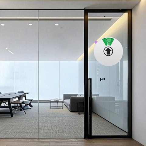 Door Sign With Rotating Privacy Indicator Do Not Disturb Please Knock Out Of Office In A Meeting on glass office door