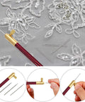 Tambour Hook Kit With 3 Interchangeable Needle Heads 0.7mm 1.0mm And 1.2mm, Scissors And Beading Tools For Embroidery Beginners