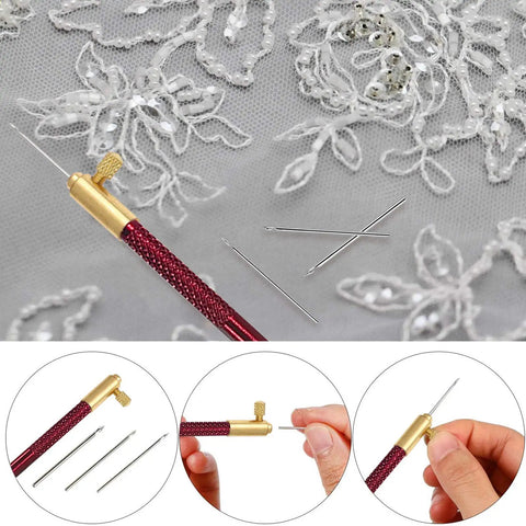 Tambour Hook Kit With 3 Interchangeable Needle Heads 0.7mm 1.0mm And 1.2mm, Scissors And Beading Tools For Embroidery Beginners