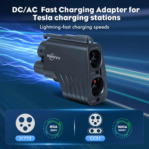 Plug And Go Tesla To Ccs And J1772 Charging Adapter With 250Kw Fast Current Smart Lock Switch No Screw Ups Connector Mismatch For Superchargers And Parking Lots, showcasing adapter for Tesla charging.