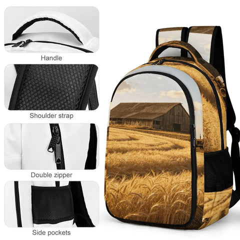 Vintage Barn Tractor Wheat Farm Print Unisex Daypack With Extra Large Capacity Durable Polyester Travel Backpack