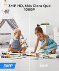 Comparison of 3MP HD and 1080P video quality with two children painting, highlighting clarity in a colorful indoor setting.