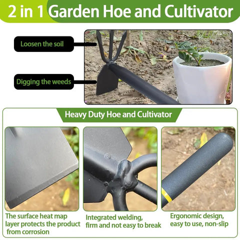 2 In 1 Garden Hoe And Cultivator With Adjustable Handle Built Tough Carbon Steel Blade Loosening Soil Weeding Digging