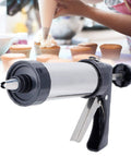 Stainless Steel Cookie Press Kit With Pro Grade 13 Cookie Molds And 7 Decorating Nozzles for decorating cupcakes in kitchen