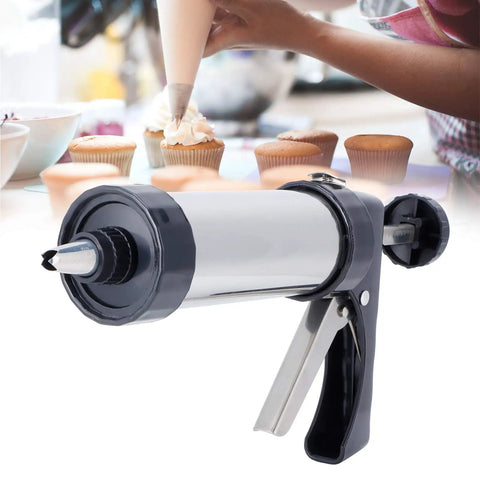 Stainless Steel Cookie Press Kit With Pro Grade 13 Cookie Molds And 7 Decorating Nozzles for decorating cupcakes in kitchen