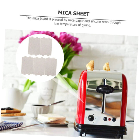 Five Pack Heat Resistant Mica Sheets For Microwave Ovens Replacement Insulation Plates shown above a red toaster