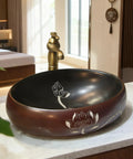 Oval Ceramic Vessel Sink for Bathroom Vanity, Retro Art Countertop Sink Bowl with Faucet, Small and Elegant Vanity Sinks for Home or Balcony (Small)