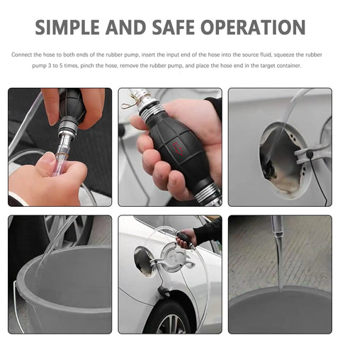 Big Flow Fuel Transfer Kit With Six And A Half Foot Siphon Hose shown in operation siphoning gasoline and water