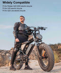 Man standing with Ridstar Q20 MINI electric bike on rocky terrain, showcasing compatibility with H20 and Q20 Lite models.
