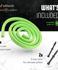 Air-Liner Gravel Insert For Tubeless-Ready Bike Tires displayed with two 5-way valves for ultimate airflow, installation guide included