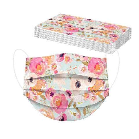 Floral Print Disposable Face Masks For Glasses Wearers 3 Ply Breathable Anti Fog Face Cover With Adjustable Nose Wire 50 Pack Adults