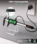 Rechargeable Digital Caliper With USB Charging, 6 Inch Plastic Calipers, Green Screen Display, Go Cordless Fast, No Battery Hassle, Quick 2 Minute Charge Powers A Full 20 Minute Measurement For Months. USB-C charging digital caliper on stand with green display