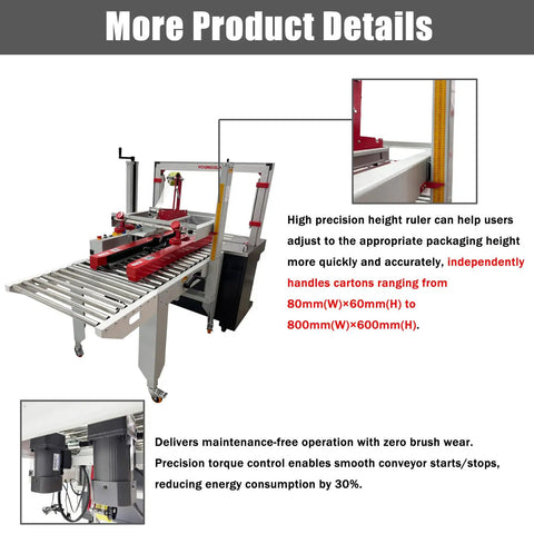 Automatic Carton Sealer And Strapping Machine Crushes Shipping Orders With Blazing Fast Taping And Securing Smart Hands Free Sensor Action Clears Bench Space For Bustling Warehouse Crews, featuring height adjustment and roller conveyor.