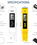 3 In 1 PH TDS EC Soil Moisture Meter Kit With Temperature Probe High Accuracy Digital Tester specification diagram