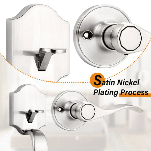 Camelot Trim Front Entry Handleset With Lower Half Grip Wave Lever And Passage Lock Brushed Nickel Finish Keyless Door Locks No Fuss Install