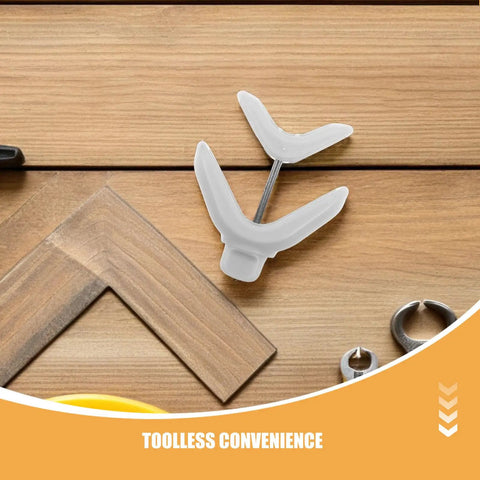 2 Pack Kids Crib Rail Connector Clips For Playpens, Safe Locking Bed Rail Clamps, on wooden surface, tool-less convenience emphasized.