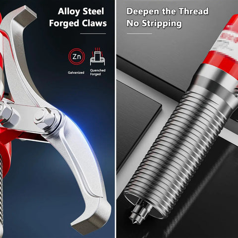 Killer Heavy Duty 10 Ton Hydraulic Gear Puller Kit Removes Stuck Bearings And Pulleys With Adjustable 2 Or 3 Jaw Setup Works Vertically And Horizontally Made From Durable Galvanized Alloy Steel For Top Performance In Mechanics Shop, alloy steel forged jaw close-up