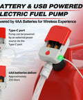 No Nonsense Portable Fuel Transfer Pump with Hand Trigger Nozzle, battery-powered with USB and 51-inch hose attached to gas canister.