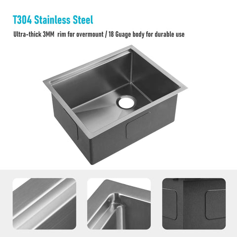 Workstation Undermount Kitchen Sink 23x19 Inch Single Bowl 16 Gauge Stainless Steel with integrated ledge shown from top angle