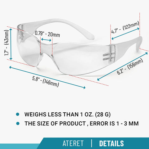 12 Pairs Safety Glasses With Scratch Resistant Polycarbonate Lenses ANSI Z87.1 Impact Rated Anti Fog Coating Molded Nose Bridge Clear Frame
