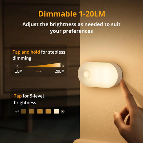 Rechargeable Battery Night Light With Motion Sensor USB C Quick Charge Adjustable Brightness Warm White LED Stick On