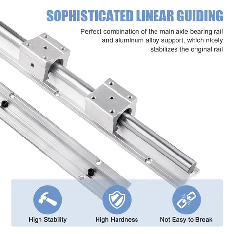 SBR16 Linear Rails 300mm Kit with 2 rails and 4 bearing blocks showing aluminum and steel construction for CNC upgrade