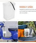 Durable Outdoor Waterproof Electrical Outlet Cover For Universal Charging Stations And Cord Storage Box hanging on a blue scooter.