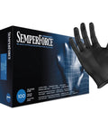 Box of SemperForce Black Nitrile Gloves with single glove, 4 mil, powder-free for medical, industrial, lab work