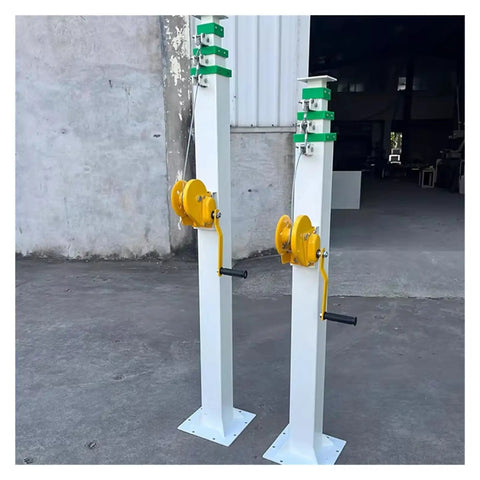 Rock Solid Manual Telescopic Lift Pole With Heavy Duty Mechanical Winch for Emergency Lighting Mount and Roof Access, 6m carbon steel frame.