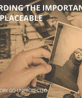 Hands holding old photographs with text 'Safeguarding the Important and Irreplaceable' and 'Fire Safes, Never Let a Memory Go Unprotected'