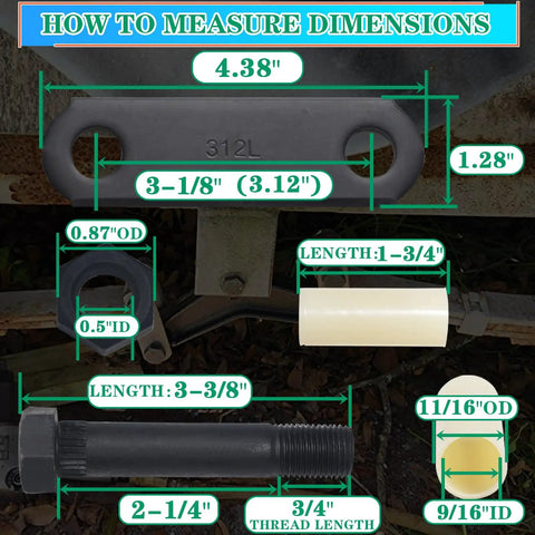 Dimensions of Heavy Duty Trailer Shackle Kit For Double Eye Leaf Spring with 3-1/8 inch shackle straps and 9/16 inch bushings