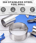 304 Stainless Steel Foil Roll 0.15mm By 50mm By 1m shown with tools and gloves, highlighting corrosion resistance and durability.