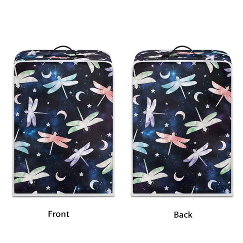 Straight Up Dragonfly Print Coffee Maker Cover Washable Heavy Duty Shield For Kitchen Small Appliances Foldable Waterproof Polyester Slipcover With Sturdy Grip Handle front and back views