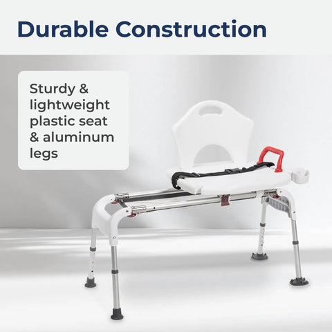 Adjustable Height Sliding Bathtub Transfer Bench With Armrests And Seat Belt For Easy In And Out, 300 Pound Capacity